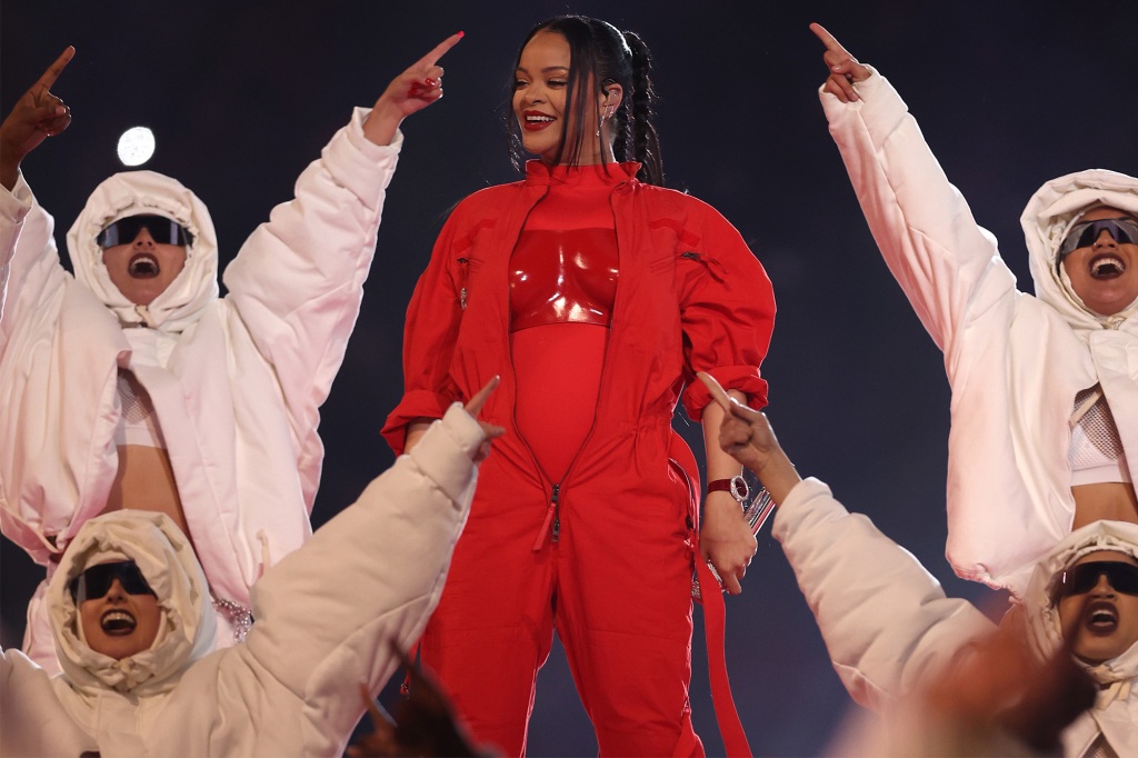 Rihanna performs at halftime during Super Bowl 2023 on Feb. 12, 2023.