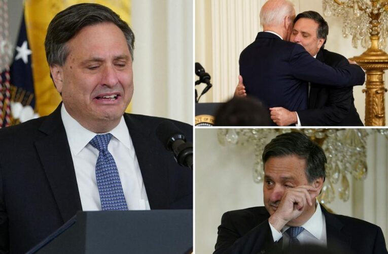 Ron Klain sobs uncontrollably, praises Biden parenting, Harris at goodbye party