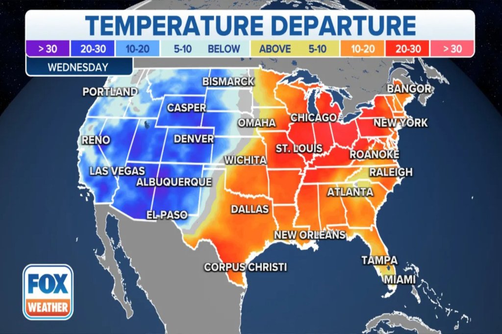 Wednesday forecast temperatures (FOX Weather)