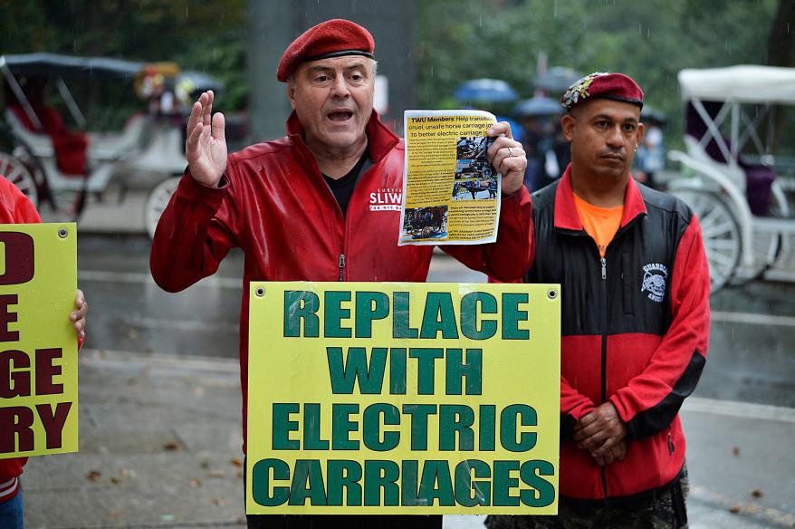 Curtis Sliwa protesting in favor of electric carriages