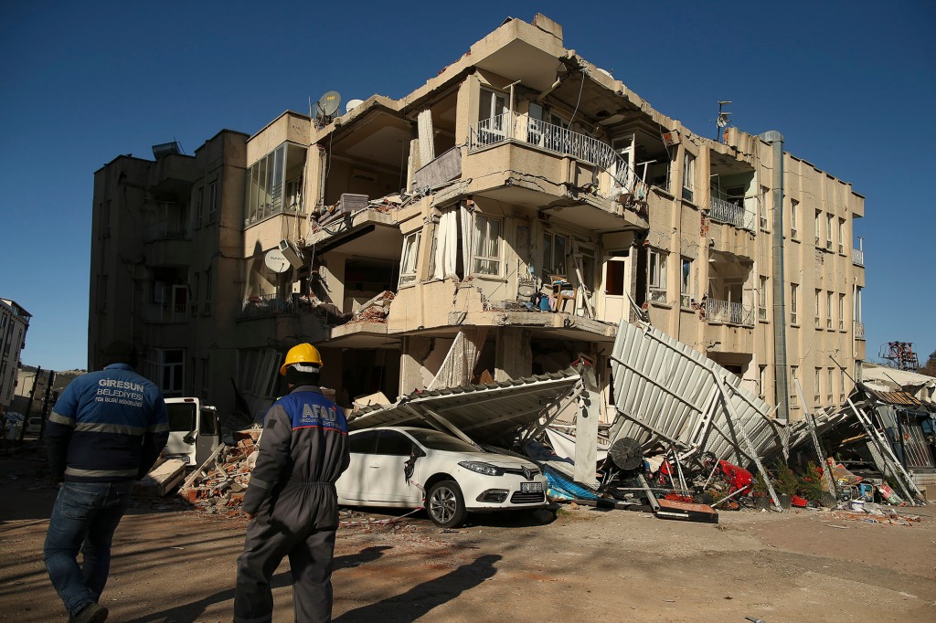 A damaged building in Adiyaman, southern Turkey, on Feb. 9, 2023.