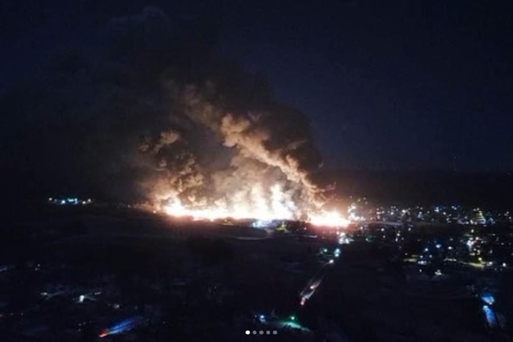 Smoke and flames from the East Palestine train derailment.