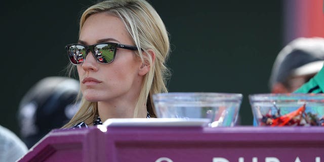 Paige Spiranac looks on form the 1st tee during day three of Omega Dubai Desert Classic at Emirates Golf Club on Jan. 27, 2018 in Dubai, United Arab Emirates.