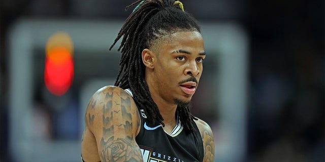 Ja Morant of the Grizzlies during the Los Angeles Lakers game at FedExForum on Feb. 28, 2023, in Memphis, Tennessee.