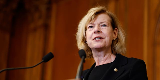 Sen. Tammy Baldwin, D-Wisc., speaks at the U.S. Capitol Building on December 08, 2022, in Washington, DC.