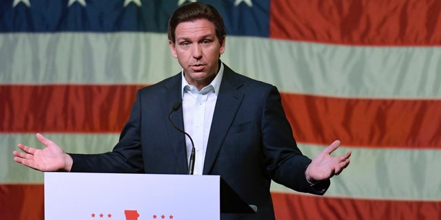 Florida Gov. Ron DeSantis speaks at a campaign event Friday, March 10, 2023, in Davenport, Iowa.