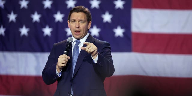 Florida Gov. Ron DeSantis speaks to Iowa voters in Des Moines on March 10, 2023. 