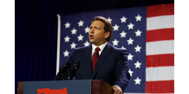 Florida Gov. Ron DeSantis gives a victory speech after defeating Democratic gubernatorial candidate Rep. Charlie Crist during his election night watch party at the Tampa Convention Center on November 8, 2022 in Tampa, Florida. DeSantis was the projected winner by a double-digit lead. 