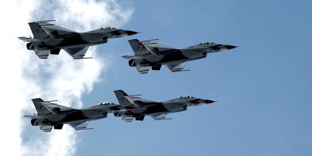 The Air Force Thunderbirds perform a flyover prior to the NASCAR Cup Series 65th Annual Daytona 500 at Daytona International Speedway on Feb. 19, 2023 in Daytona Beach, Florida.