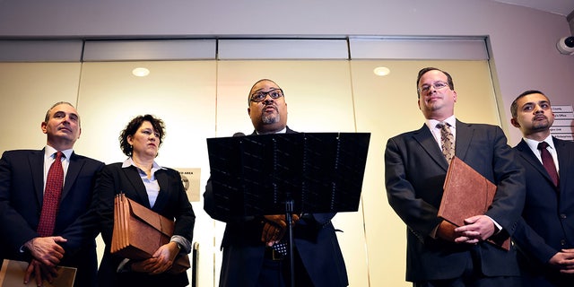 NEW YORK, NEW YORK - JANUARY 13: Manhattan District Attorney Alvin Bragg speaks at a press conference after the sentencing hearing of the Trump Organization at the New York Supreme Court on January 13, 2023 in New York City. 