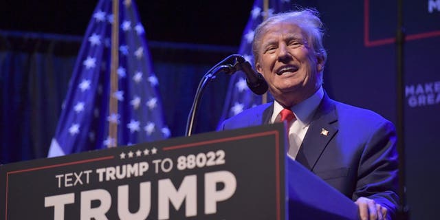 Former President Donald Trump speaks at a campaign event Monday, March 13, 2023, in Davenport, Iowa.