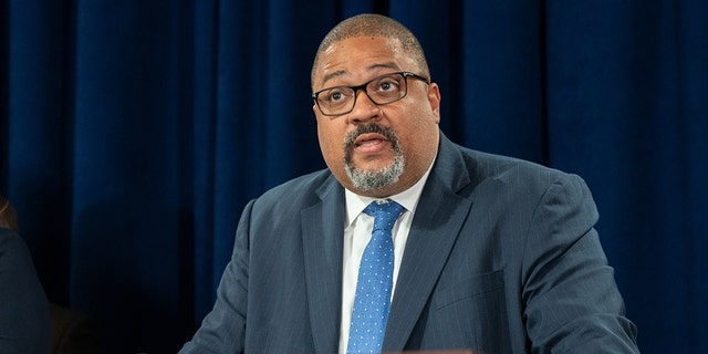 Manhattan District Attorney Alvin Bragg speaks at a press conference.