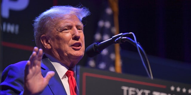 Former President Trump speaks at a campaign event Monday, March 13, 2023, in Davenport, Iowa.