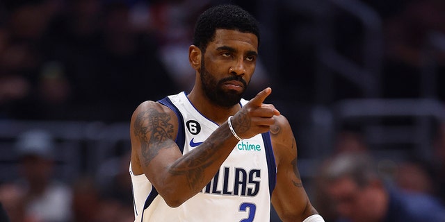 Kyrie Irving of the Dallas Mavericks at Crypto.com Arena Feb. 8, 2023, in Los Angeles. 