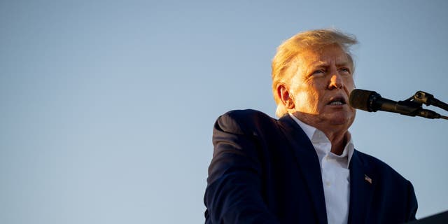 Former President Donald Trump speaks during a rally at Waco Regional Airport in Waco, Texas.