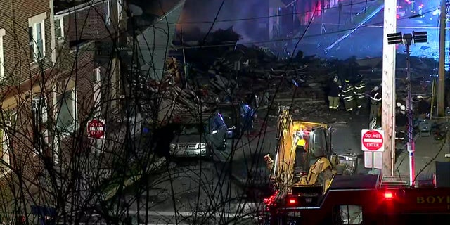 Rubble leftover after an explosion at the R.M. Palmer Chocolate Factory in West Reading, Pennsylvania. 