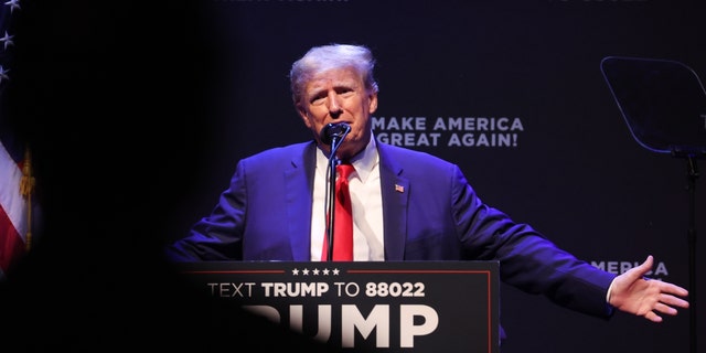 Former President Donald Trump speaks at the Adler Theatre on March 13, 2023, in Davenport, Iowa. 