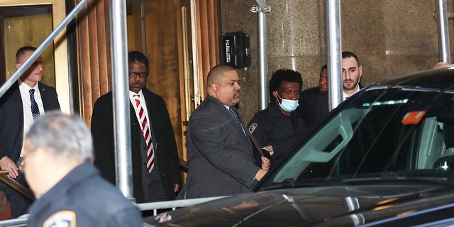 Manhattan District Attorney Alvin Bragg is seen departing the Manhattan Courthouse on March 30, 2023 in New York City.