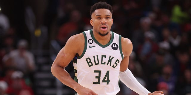 Giannis Antetokounmpo of the Milwaukee Bucks in action against the Chicago Bulls during the first half at United Center Feb. 16, 2023, in Chicago.