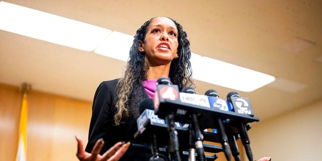 San Francisco District Attorney Brooke Jenkins speaks with reporters in San Francisco Superior Court on Tuesday, Nov. 1, 2022, in San Francisco. 