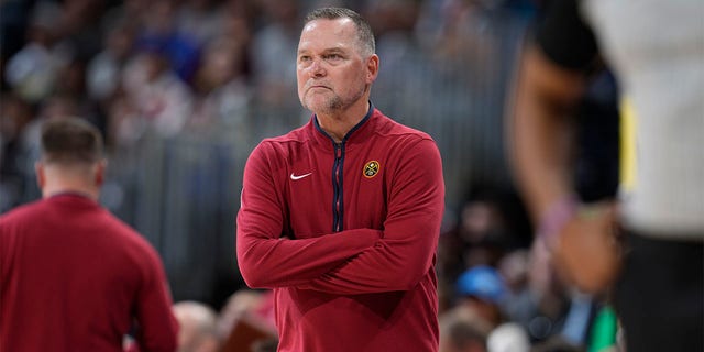 Nuggets head coach Michael Malone during the Brooklyn Nets game, Sunday, March 12, 2023, in Denver.