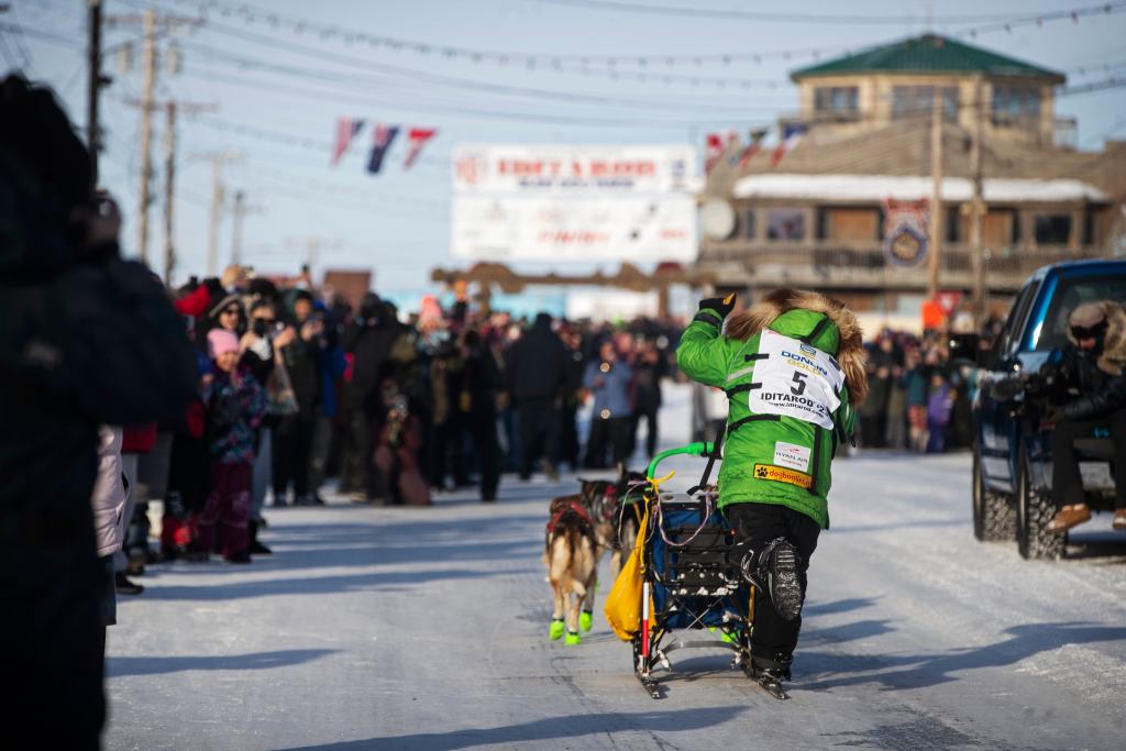 The race started March 5 in Willow for 33 mushers, who traveled over two mountain ranges, the frozen Yukon River and on the Bering Sea ice. 