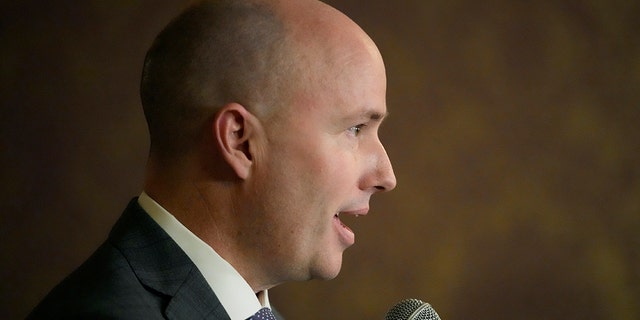 FILE - Utah Gov. Spencer Cox speaks during a news conference at the state Capitol on Friday, March 3, 2023, in Salt Lake City. 