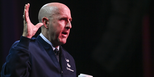 Air Force Maj. Gen. Ed Thomas, Air Force Recruiting Service commander, delivers a speech in Atlantic City, New Jersey, on Oct. 22, 2021.