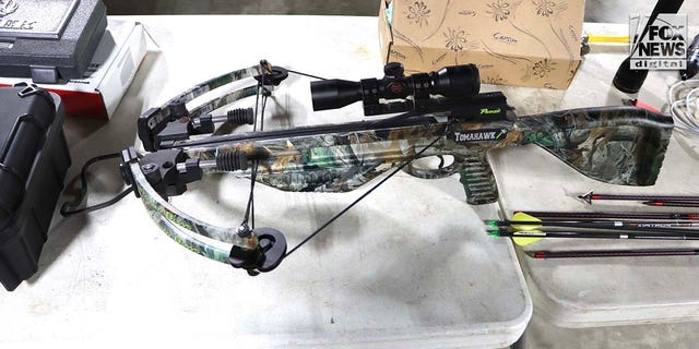 A crossbow from Moselle, Alex Murdaugh’s family estate, is on display on Wednesday, March 22, 2023, ahead of their auction at Liberty Auctions in Pembroke, Georgia.