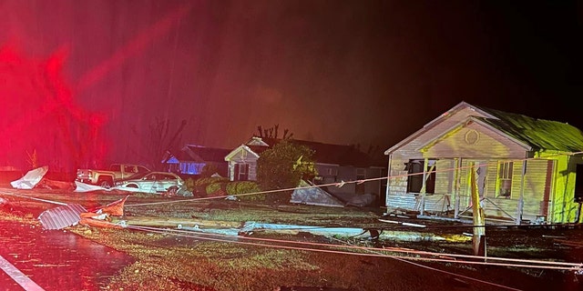 Homes damaged from a tornado in Amory, Miss., on Friday, March 24, 2023.