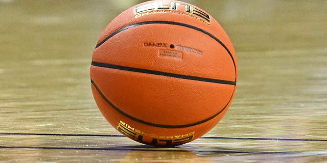 A general view of a basketball on the floor  between the Kansas State Wildcats and Texas Longhorns at Bramlage Coliseum on February 4, 2023 in Manhattan, Kansas. 