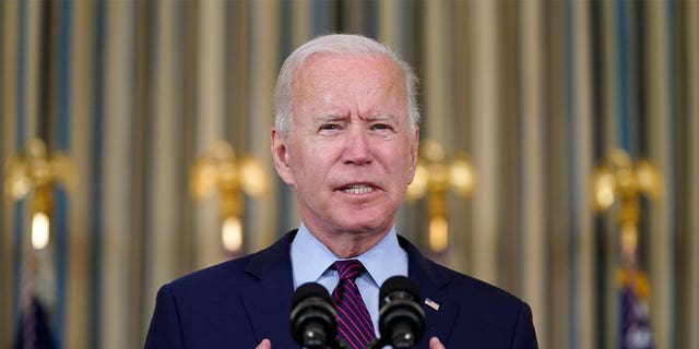 President Joe Biden delivers remarks on the debt ceiling during an event in the State Dining Room of the White House, Monday, Oct. 4, 2021, in Washington.