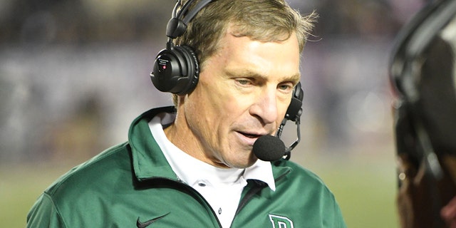 Dartmouth Big Green head coach Buddy Teevens looks on during the game between the Penn Quakers and the Dartmouth Big Green on October 4, 2019 at Franklin Field in Philadelphia, PA.