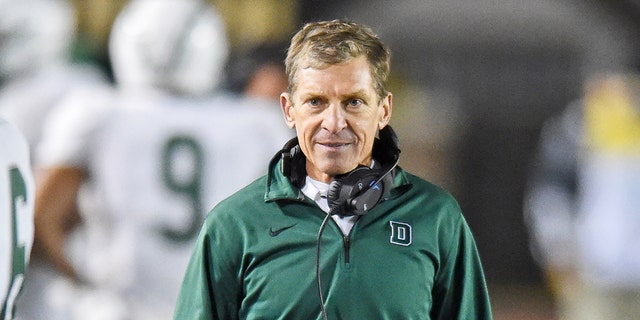 Dartmouth Big Green head coach Buddy Teevens looks on during the game between the Penn Quakers and the Dartmouth Big Green on October 4, 2019 at Franklin Field in Philadelphia, PA.