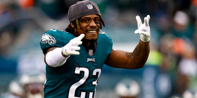 C.J. Gardner-Johnson #23 of the Philadelphia Eagles runs onto the field prior to the NFC Championship NFL football game against the San Francisco 49ers at Lincoln Financial Field on January 29, 2023 in Philadelphia, Pennsylvania.