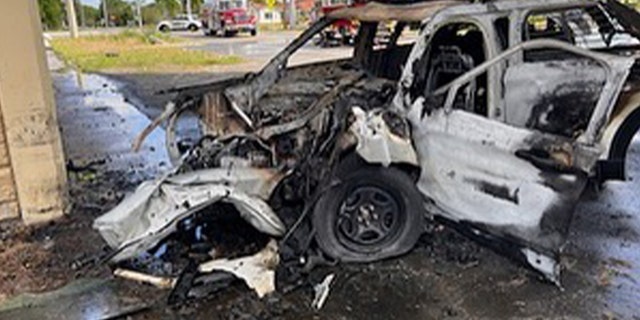 A Seminole County Sheriff's Office (FL) patrol vehicle after it caught fire.