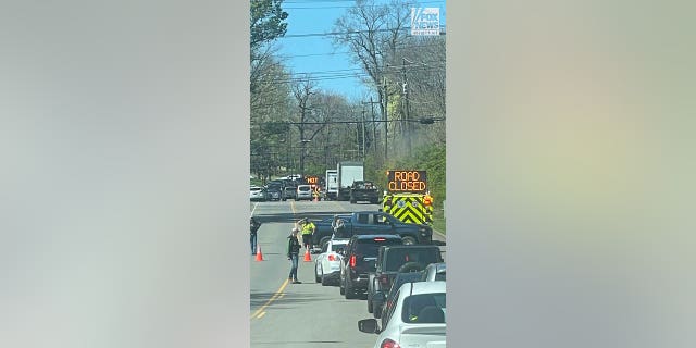 Police cordon off an area after reports of a shooting at The Covenant School, Nashville, Tennessee on Monday, March 27, 2023.