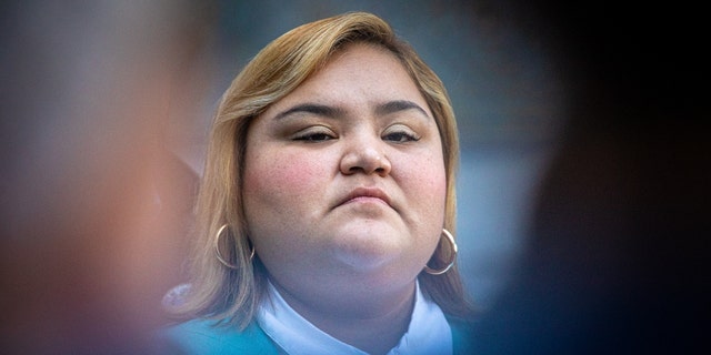 Councilmember Eunisses Hernandez after announcing legislation to direct the City to report back on an ordinance to establish the City of Los Angeles as a Sanctuary City at press conference held at City Hall on Tuesday, March 7, 2023, in Los Angeles.