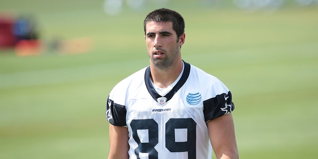 Gavin Escobar #89 walks to the locker room after the afternoon session of the Dallas Cowboys Rookie Minicamp at the Dallas Cowboys Valley Ranch Headquarters on May 10, 2013 in Irving, Texas.