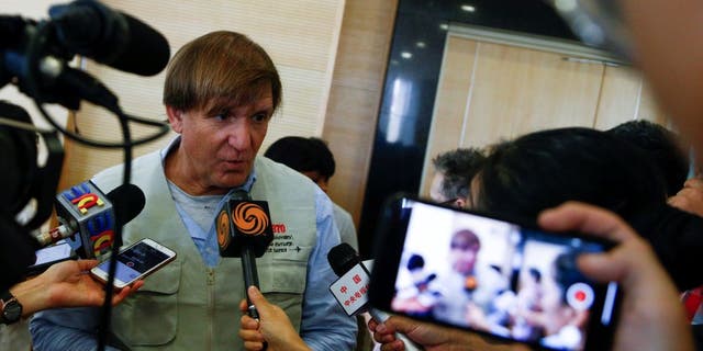 Blaine Gibson, the self-styled wreck hunter searching for missing Malaysian Airlines flight MH370 talks to media members after handing over pieces of debris found in Madagascar believed to be from flight MH370 to Malaysia's Transport Minister Anthony Loke in Putrajaya Nov. 30, 2018.