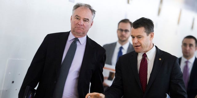 Sens. Tim Kaine, D-Va., left, and Todd Young, R-Ind., introduced the measure in the 118th Congress