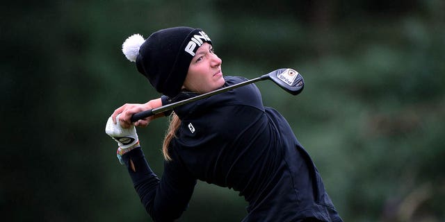 Carla Tejedo plays her tee shot at the 15th hole during the R&amp;A Girls Amateur Championship at Panmure Golf Club on Aug. 16, 2019, in Carnoustie, Scotland.