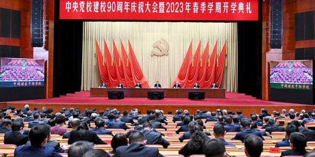 Xi Jinping, general secretary of the Communist Party of China CPC Central Committee, also Chinese president and chairman of the Central Military Commission, addresses a meeting marking the 90th anniversary of the Party School of the CPC Central Committee and the opening ceremony of its 2023 spring semester in Beijing March 1, 2023.