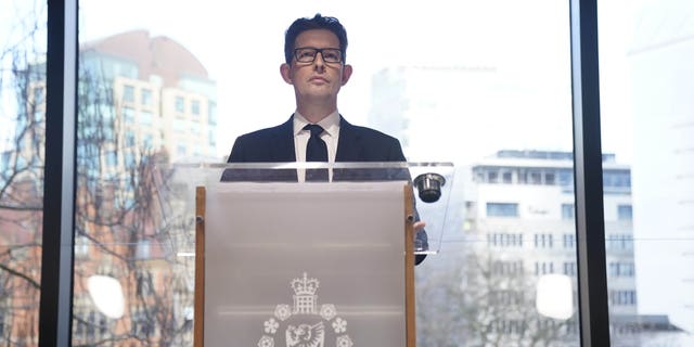 MI5 Director General Ken McCallum speaking in Manchester, England, following the publication of the third and final report from a public inquiry into the Manchester Arena bombing.