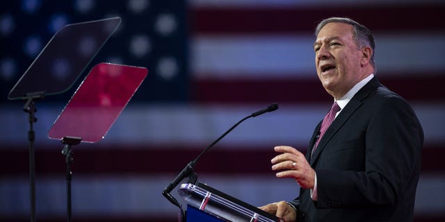 Mike Pompeo, former secretary of state, speaks during the Conservative Political Action Conference in National Harbor, Md., Friday, March 3, 2023. 