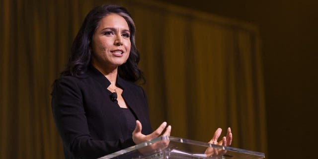 Tulsi Gabbard, former Representative from Hawaii, speaks during the Palmetto Family Council's Vision 24 national conservative policy forum in North Charleston, South Carolina, US, on Saturday, March 18, 2023.