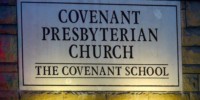 A view of the entrance of Covenant School, a Presbyterian school associated with a church after three children and three adults were gunned down in Nashville, Tennessee, United States on March 27, 2023. The heavily armed female shooter was killed during a shootout with a five-member police team that engaged her on the second floor of the private Christian elementary school, authorities said. 