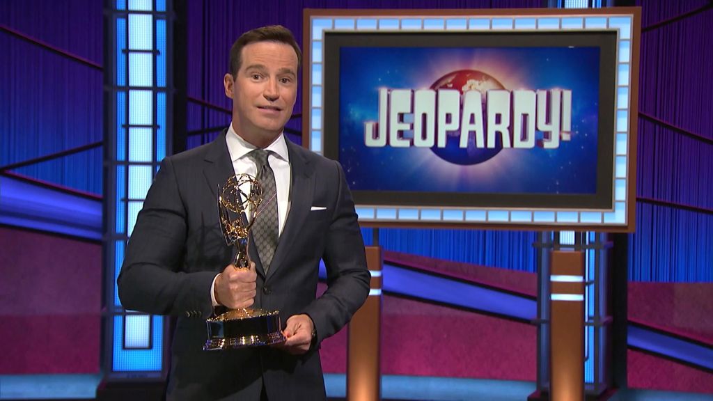 Mike Richards accepts the award for Outstanding Game Show for "Jeopardy!' during the 48th Annual Daytime Emmy Awards broadcast on June 25, 2021.