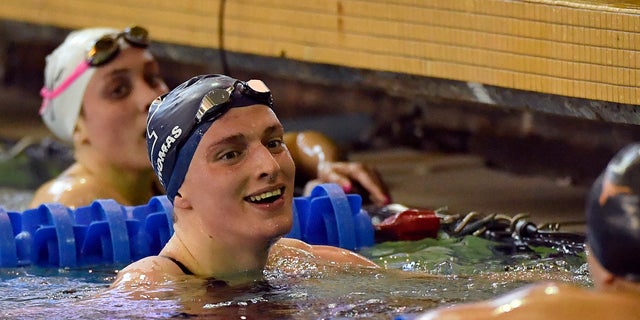 Lia Thomas after winning the 500-yard freestyle during the NCAA Division I Women's Swimming and Diving Championship at the McAuley Aquatic Center on March 17, 2022, in Atlanta.