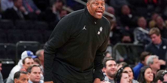 Georgetown Hoyas head coach Patrick Ewing during the game against the Seton Hall Pirates in the First Round of the 2022 Big East Men's Basketball Tournament at Madison Square Garden on March 9, 2022 in New York City.